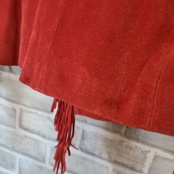 3B West Womens Fringed Leather Jacket Red Suede Open Front Size Large *read - Picture 9 of 12